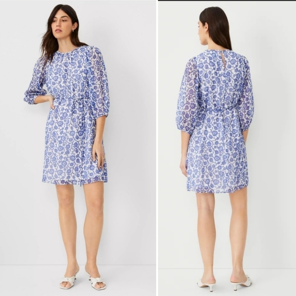 Ann Taylor Floral Gathered Neck Shift Dress Size 12